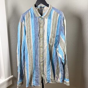 Tommy Bahama 100% Linen Resortwear Blue Striped Button Down Shirt Size XXL